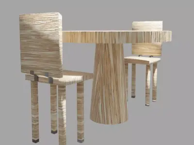 Wooden kitchen dining set Low-poly 3D model