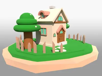 Cartoonish Low Poly House Environment  Low-poly 3D model