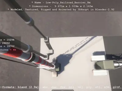 Low-Poly Railroad Barrier 8m Low-poly 3D model