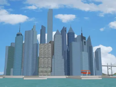 Castelia-City city with bridges and skyscrapers Low-poly 3D model