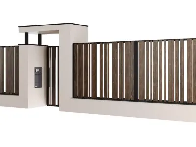 Fence with a canopy over the entrance and mailbox 3D model