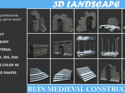 Low poly Ancient Roman Ruin Construction Pack - Snow Winter Low-poly 3D model