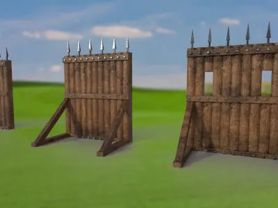 Ancient fortress gate tower fence wooden fencing for defense 3D Model Pack