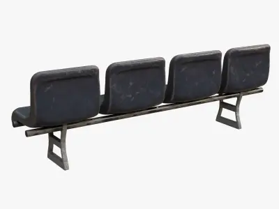 Dirty Black 4 Seats Waiting Room Bench Airport Low-poly 3D model