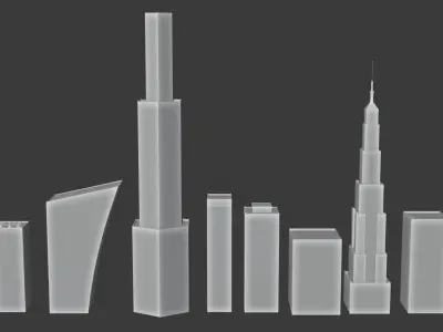 Buildings low poly skyscrapers at night Free low-poly 3D model