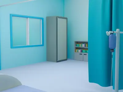Stylized Hospital Room Interior Game Ready Environment Low-poly 3D model