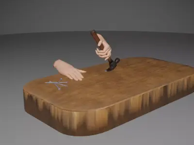 Hammer Driving Nail into Wood 3D Model Low-poly 3D model