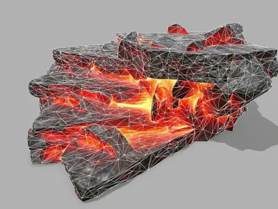 Stair rock with flames Low-poly 3D model