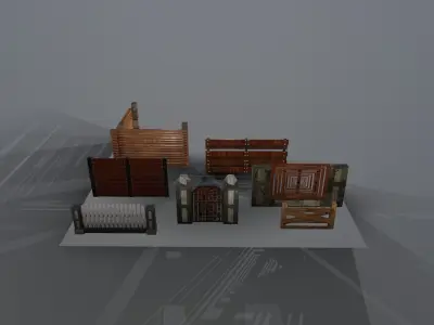 Collection of fences Low-poly 3D model