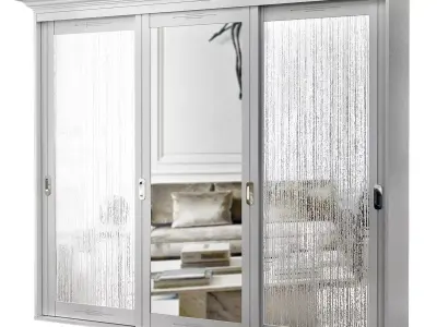 Wardrobe low poly 3d model mirrored closet doors Low-poly 3D model