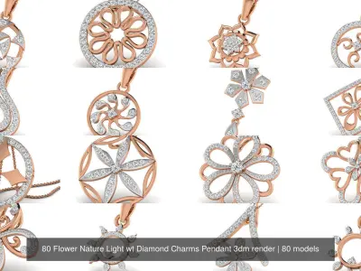 80 Flower Nature Light wt Diamond Charms Pendant 3dm render 3D Model Pack