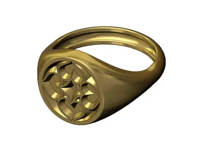 Round signet ring with gothic ornament N04 3D print model