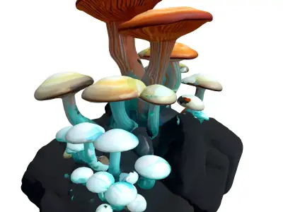 Fantasy Bioluminescent Mushroom Rock Cluster Low-poly 3D model