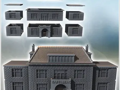 Modern stone hotel De Tafelberg Oosterbeek Netherlands - World W 3D print model