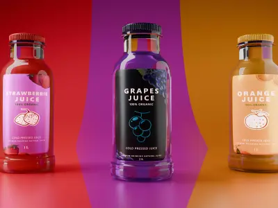 JUICE Bottle 3D Model Strawberry Grape and Orange Free Mockup Free 3D model