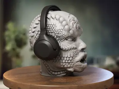 Robot Skull Headphone Stand  Cyborg Headset Stand  3D print model