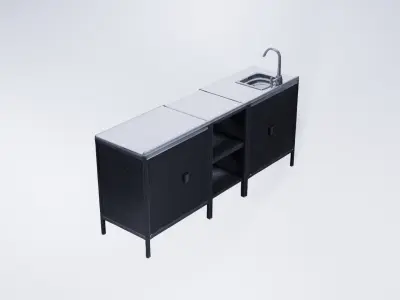 Low Poly Kitchen Cabinets with Built-in Sink  Interior  Model Free 3D model