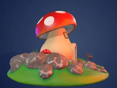 Mushroom house cartoon Low-poly 3D model