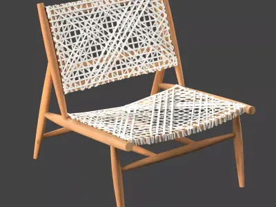 wooden chair with leather ropes 3D model