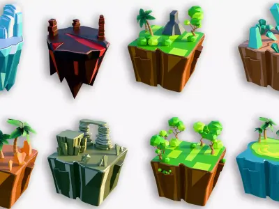 Stylized Low Poly Floating Islands Pack Blender Only Low-poly 3D model
