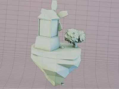 Low poly flying island 3D model