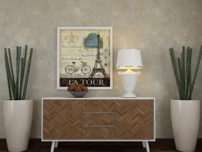 Living Room Wood Mirror Table Bamboo Artdeco Set 3D model