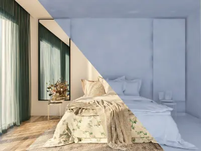 bedroom modern with wooden floors and mirror 3D model