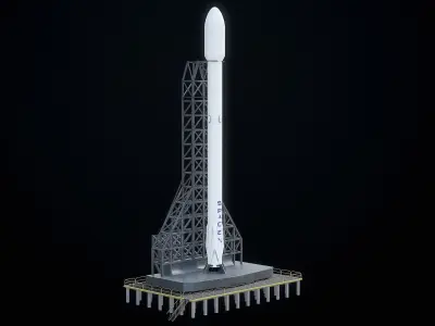 Falcon 9 Spaceship With The Launchpad PBR Low-poly 3D model