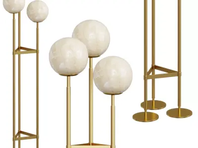 Antique Brass Alabaster Globes Floor Lamp By Oroa 3D model