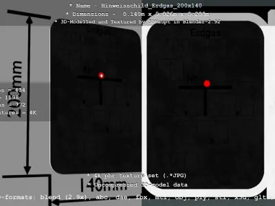 Hinweisschild Erdgas 200x140mm Low-poly 3D model