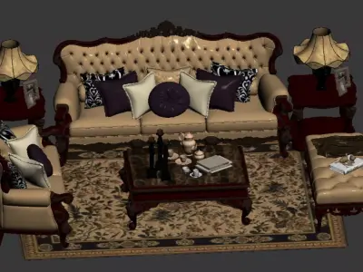European classical luxury sofa Low-poly 3D model