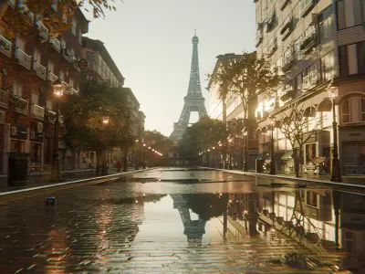 Paris Street Scene - Urban Wet Environment Scene 3D model