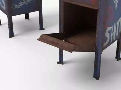 Rusted Street Mail Box Blue Used 3D model