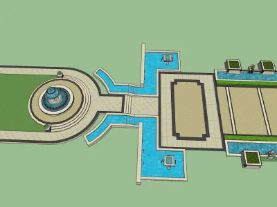classical fountain along park sketchup model 3D model