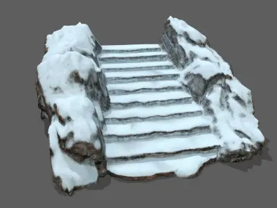 Stairs rock with snow Low-poly 3D model