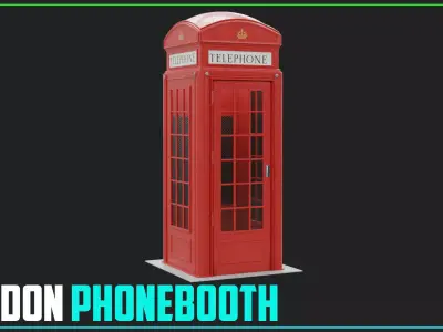 London Red Phonebooth Low-poly 3D model