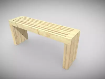 Wooden Bench Low-poly 3D model