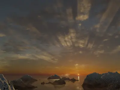 Procedural cloud sunset and spaceship 3D model