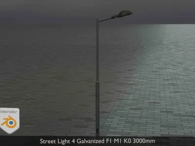 Street Light 4 Galvanized F1 M1 K0 3000mm Low-poly 3D model