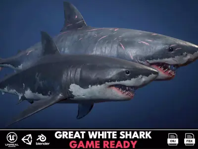 Great White Shark - Game Ready Low-poly 3D model