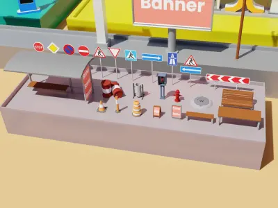 City elements - constructor Low-poly 3D model