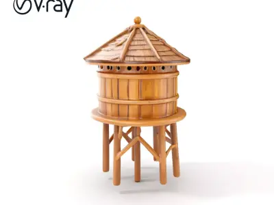 Rustic Wooden Water Tower D Model Pack Low-poly 3D model