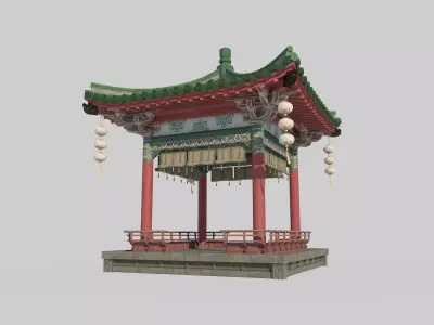 Ancient Asian architecture pavilions 3D model