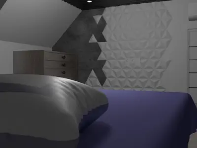 Interior bedroom with bed and dresser Low-poly 3D model