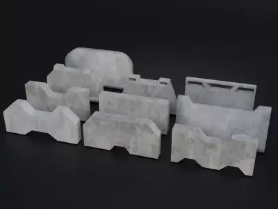 Props Concrete Barrier - Kit 004 Low-poly 3D model