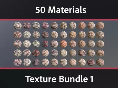 50 Materials Skin Monster Seamless PBR Bundle 1 Texture