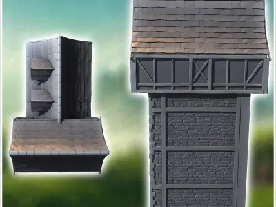 Medieval stone building with concave roof and central staircase  3D print model