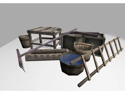low poly medieval props Low-poly 3D model