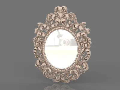 Floral Wood Carving Mirror - Glass 3D model