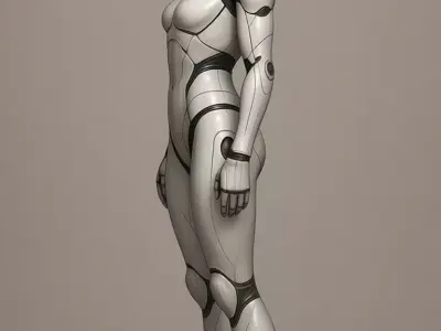 Futuristic Female Robot 3D Cybernetic Woman Glowing Red Visor Low-poly 3D model